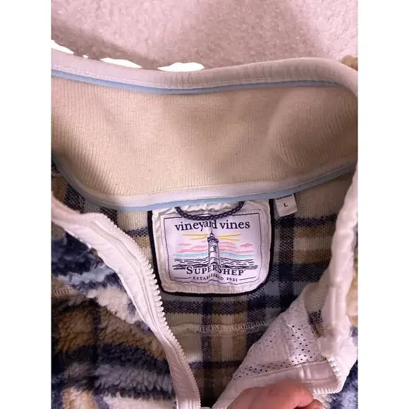 Vineyard Vines Sherpa Quarter Zip Beige Women’s L Preppy Cozy Pullover - Picture 3 of 7